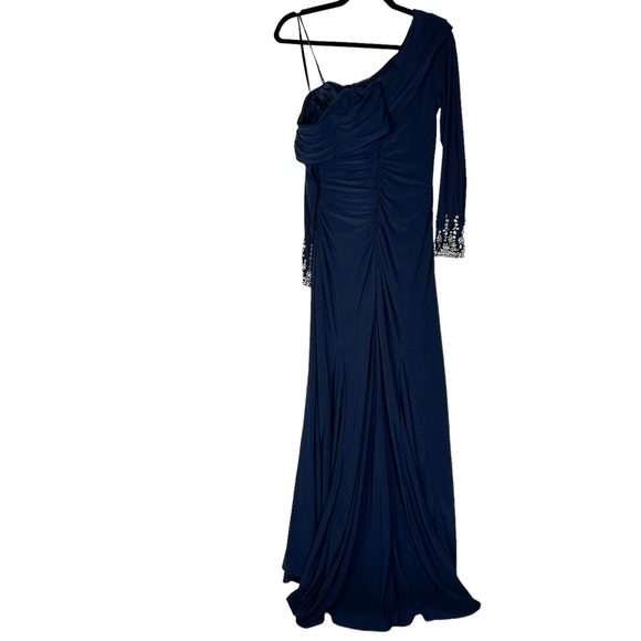 MAC DUGGAL Off The Shoulder Long Sleeve Jersey Jeweled Cuff Gown - Picture 5 of 16